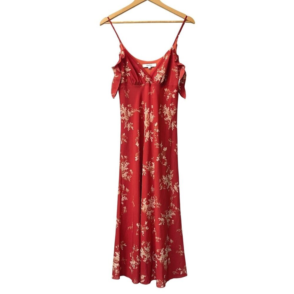 Y2K Slip Dress Small Satin Midi Ditsy Floral Babydoll Ruffle Wedding Guest Party